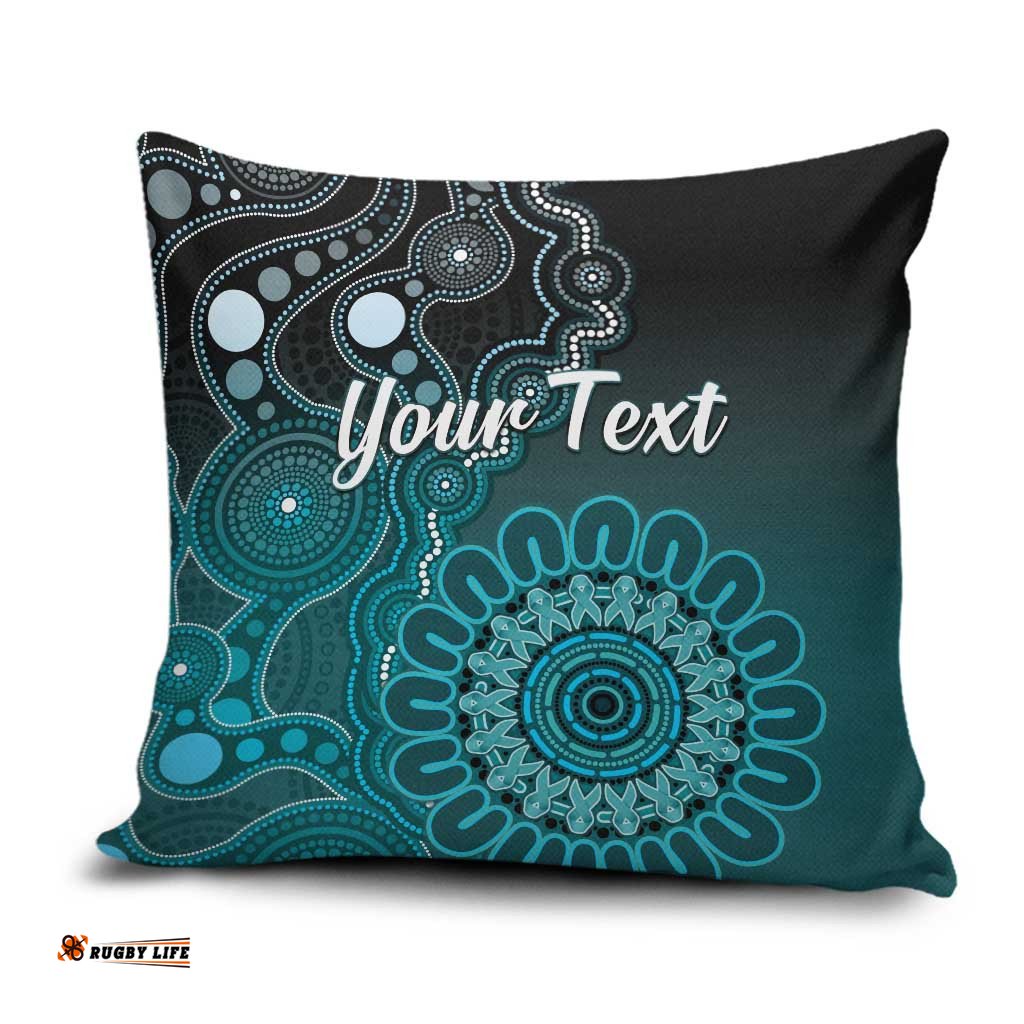 Personalised Ovarian Cancer Awareness Pillow Cover Teal Ribbon Aboriginal Art LT05