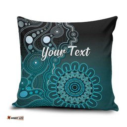 Personalised Ovarian Cancer Awareness Pillow Cover Teal Ribbon Aboriginal Art LT05
