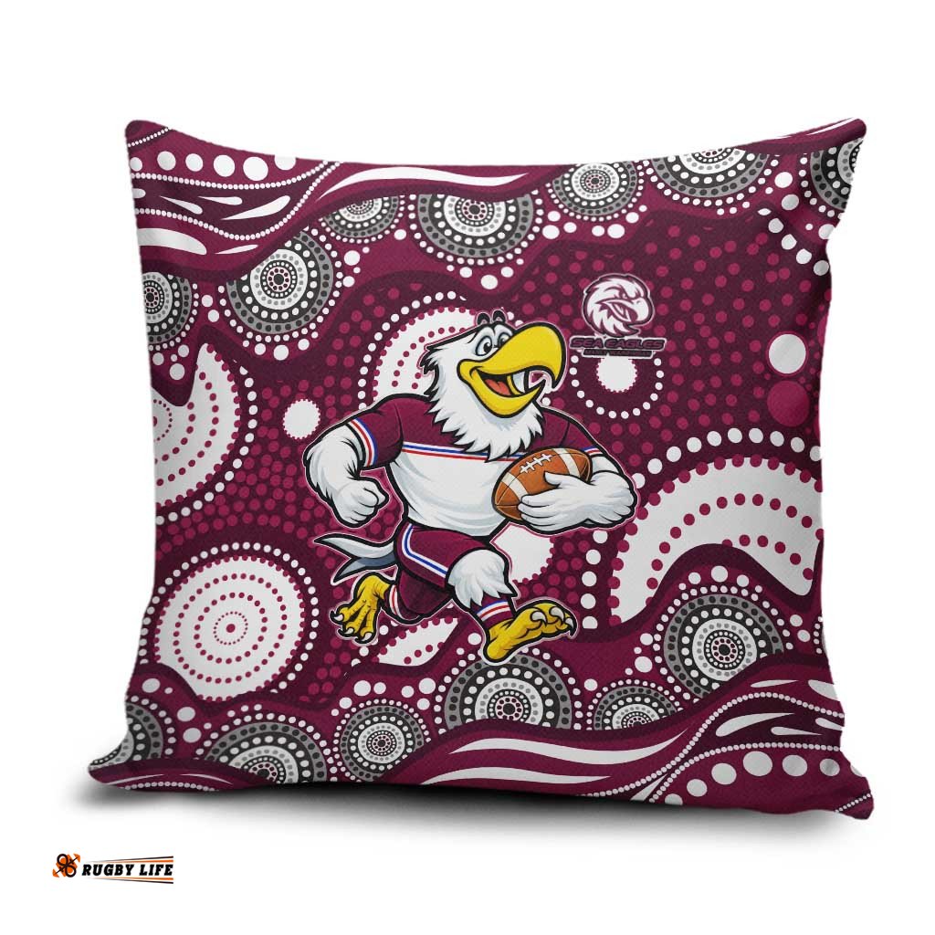 Manly Warringah Sea Eagles Pillow Cover Aboriginal Dot Pattern - Rugby Mascot Heritage Pride TS04