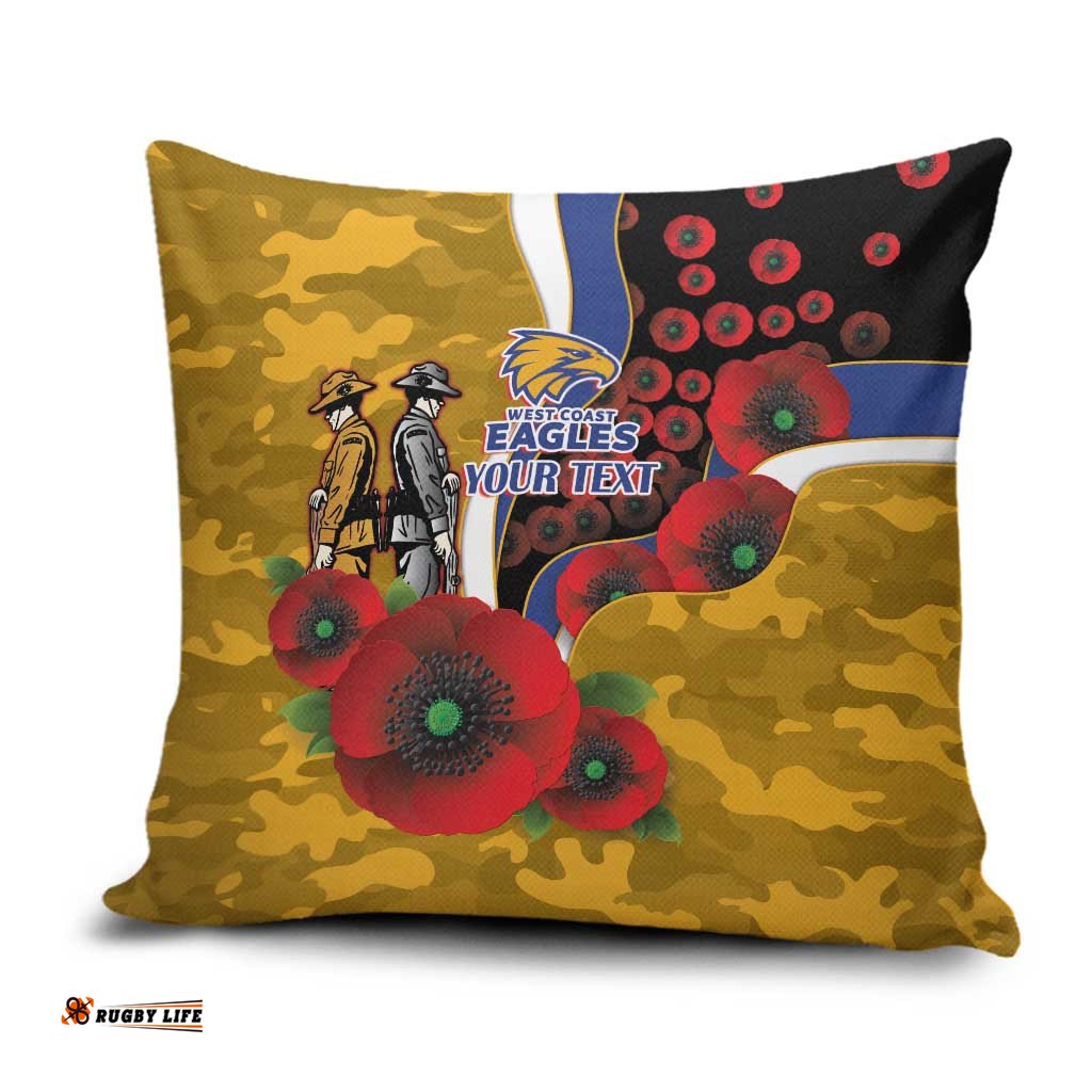 West Eagles ANZAC Personalised Pillow Cover Lest We Forget Poppy Camo LT9