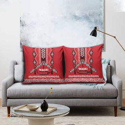 Toitu Te Tiriti Waitangi Pillow Cover Red Wharenui House LT9