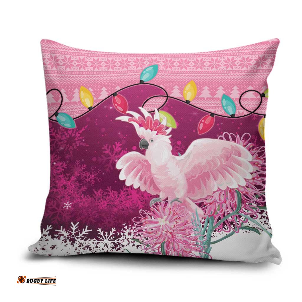 Pink Cockatoo Australia Christmas Pillow Cover Grevillea Eucalyptus Blossoms LT14