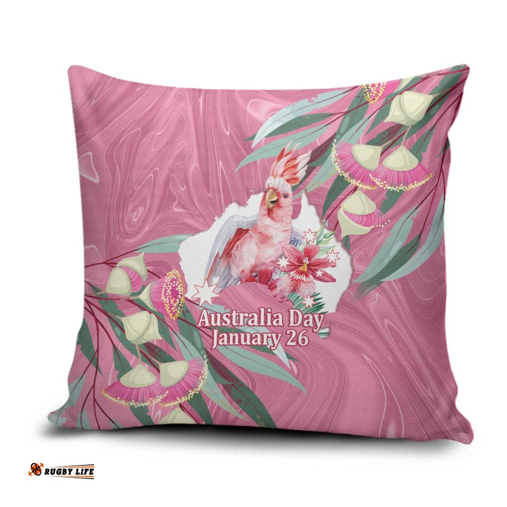 Pink Cockatoo Australia Day Pillow Cover Proud To Be An Aussie Opal Eucalyptus Blossoms LT14