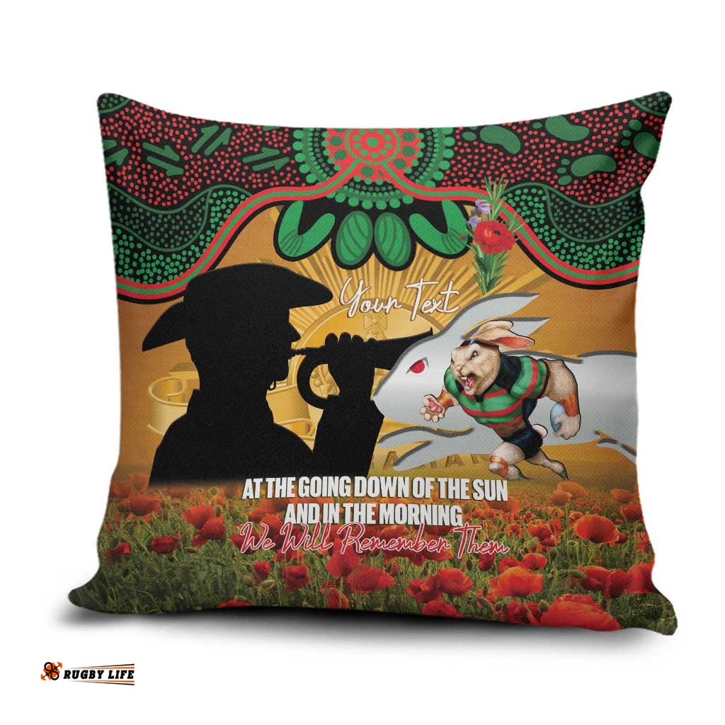 Personalised Rabbitohs Rugby ANZAC Day Pillow Cover Last Post Poppy We Will Remember Them LT14