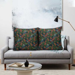 New Zealand Christmas Pillow Cover Romantic Tui Birds on Pohutukawa - Cobalt LT7