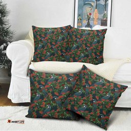 New Zealand Christmas Pillow Cover Romantic Tui Birds on Pohutukawa - Cobalt LT7