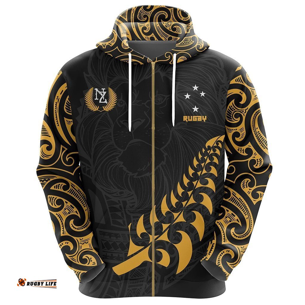 New Zealand Rugby Hoodie, Maori Lion Rugby Zip Up Hoodie
