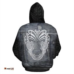 Maori Moko Warface 3D Denim Zip Hoodie