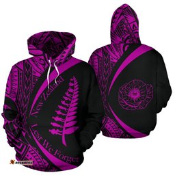 New Zealand Lest We Forget Maori Hoodie Circle Style Pink