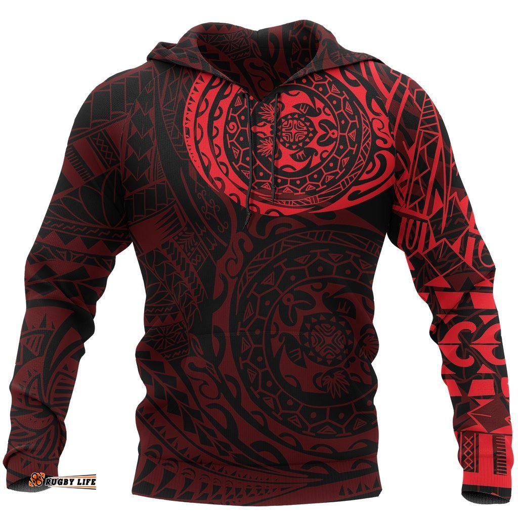 Polynesian Tattoo All Over Hoodie Red 05