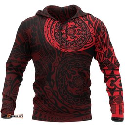 Polynesian Tattoo All Over Hoodie Red 05