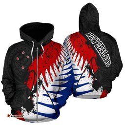 New Zealand Maori Zip Hoodie, Silver Fern Flag Full Zip Hoodie 06