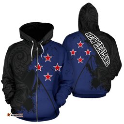 New Zealand Maori Hoodie, New Southern Cross Flag Full Zip Hoodie