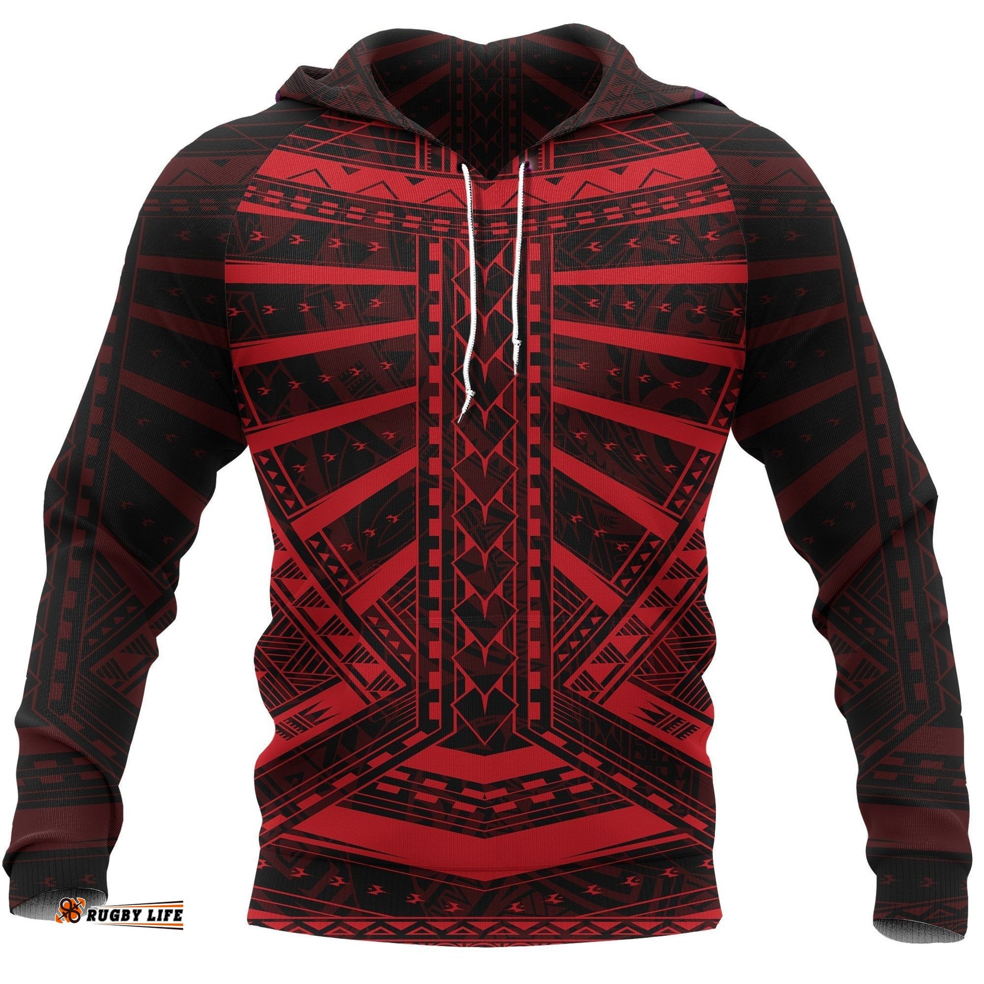 Polynesian Tattoo All Over Hoodie Red 06