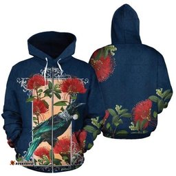 New Zealand Tui And Pohutukawa Zip Hoodie