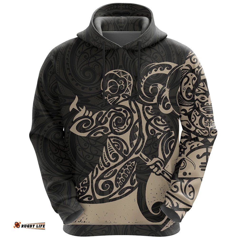 New Zealand Maori Tangaroa Tattoo Hoodie Tan