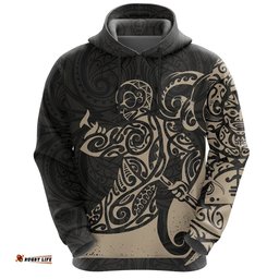 New Zealand Maori Tangaroa Tattoo Hoodie Tan