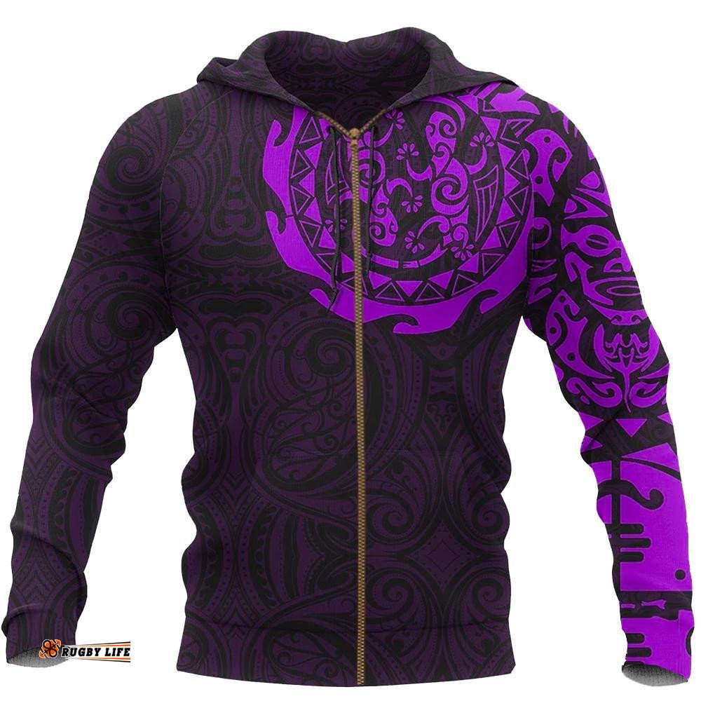 Maori Tangaroa Tattoo New Zealand Zip Hoodie Purple