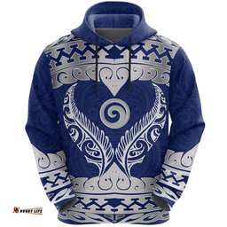 Aotearoa Hoodie Koru Heart Blue