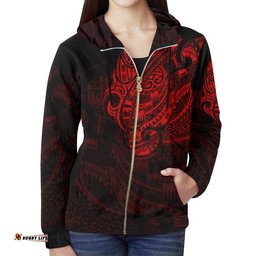Maori Tattoo Style All Over Zip Hoodie Red Version
