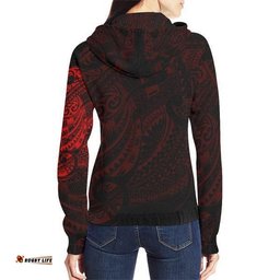 Maori Tattoo Style All Over Zip Hoodie Red Version