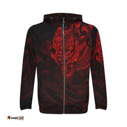 Maori Tattoo Style All Over Zip Hoodie Red Version