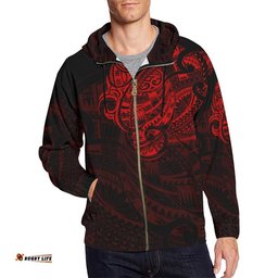 Maori Tattoo Style All Over Zip Hoodie Red Version