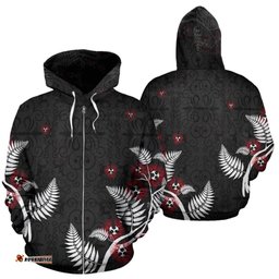 New Zealand Pohutukawa Silver Fern Zip Hoodie