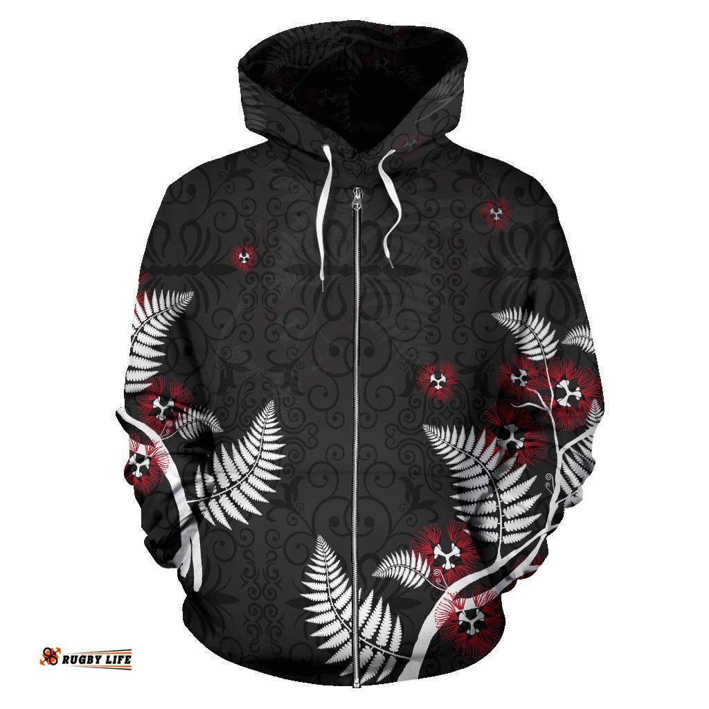 New Zealand Pohutukawa Silver Fern Zip Hoodie