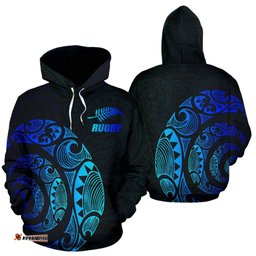 Light Maori Rugby New Zealand Hoodie Blue