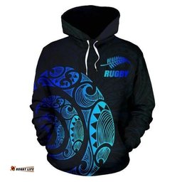 Light Maori Rugby New Zealand Hoodie Blue