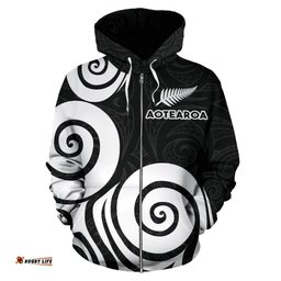 Aotearoa Hoodie Patterns Maori Silver Fern Koru Zip Up