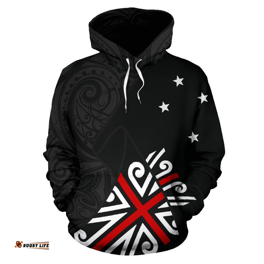 New Zealand Maori Hoodie, Black Jack Flag Pullover Hoodie
