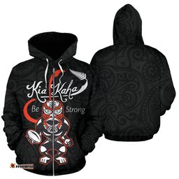 Rugby Kia Kaha Be Strong Zip Up Hoodie Black