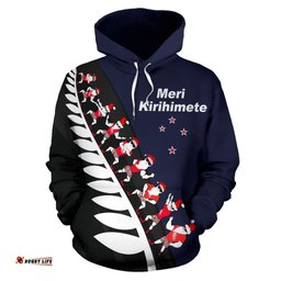 Haka Santa Fern Christmas New Zealand Hoodie Navy