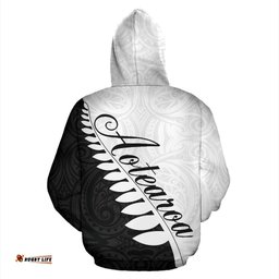 Aotearoa Silver Fern Hoodie Black White Custom Style Unlimited