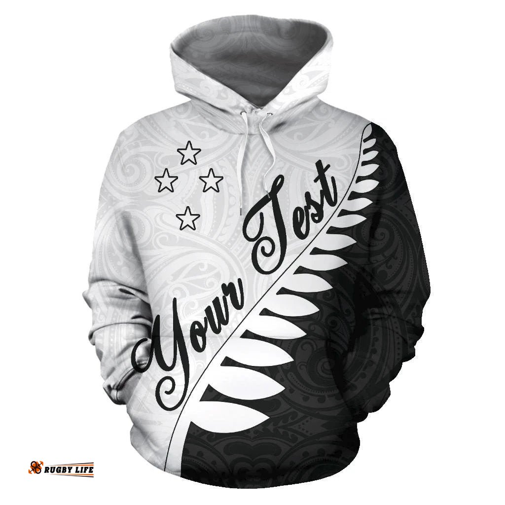 Aotearoa Silver Fern Hoodie Black White Custom Style Unlimited