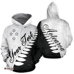 Aotearoa Silver Fern Hoodie Black White Custom Style Unlimited