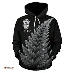 New Zealand Hoodie Silver Fern Rugby Haka Face