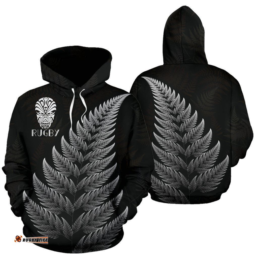 New Zealand Hoodie Silver Fern Rugby Haka Face