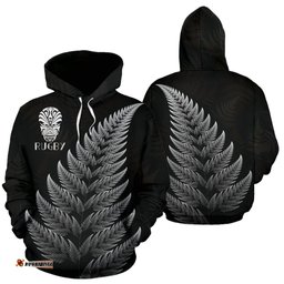 New Zealand Hoodie Silver Fern Rugby Haka Face