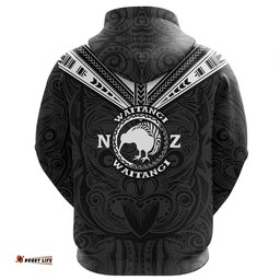 New Zealand Maori Zip Hoodie Waitangi Day Black