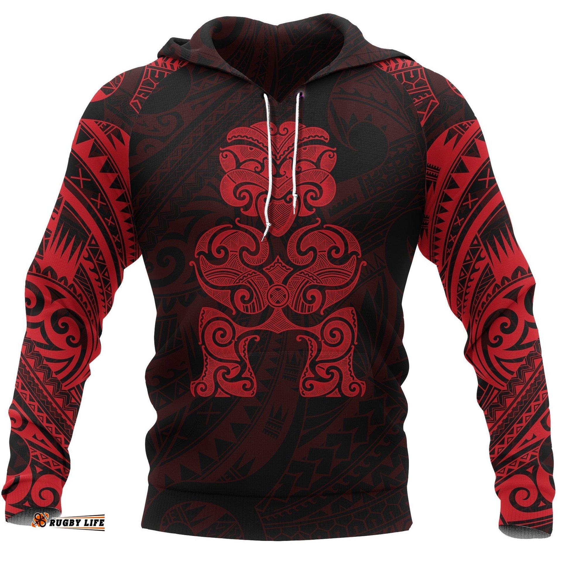 Tiki Maori Tattoo All Over Hoodie Red