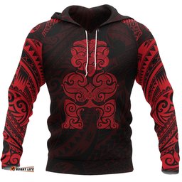 Tiki Maori Tattoo All Over Hoodie Red
