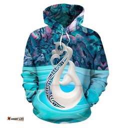 New Zealand Manaia Hoodie, Maori Paua Shell Pullover Hoodie