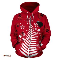 New Zealand Zip Hoodie Silver Fern Christmas Tree