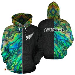 Aotearoa Paua Shell Hoodie Silver Fern Half Style 02