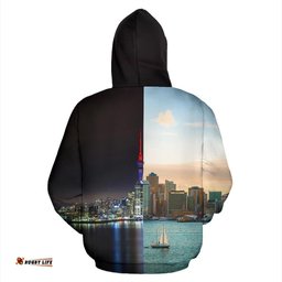 Auckland Day And Night New Zealand Zip Hoodie