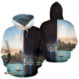 Auckland Day And Night New Zealand Zip Hoodie