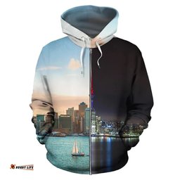 Auckland Day And Night New Zealand Zip Hoodie